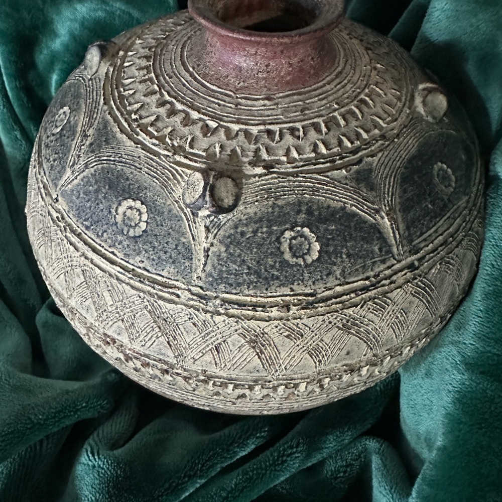 Handcrafted Textured Vase in Gray and Brown